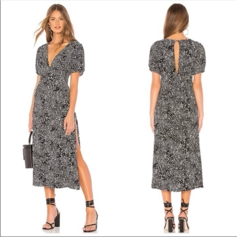 NWT free people looking for love midi side slit keyhole black combo dress size 2